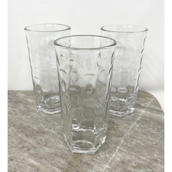 Vtg Dimpled Crisa Clear Glasses, Heavy  Bottom Signed Glasses Set Of 3 - Picture 1 of 6